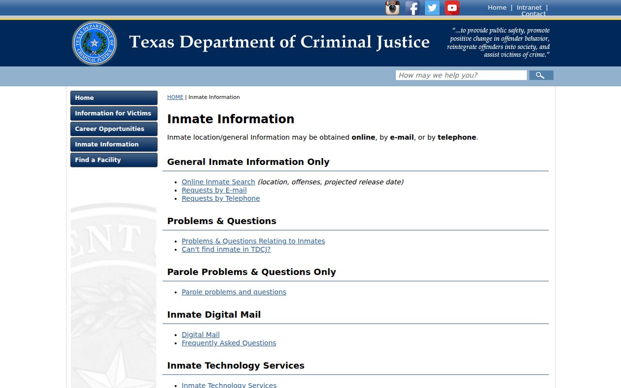 Texas arrest and state custody information channels