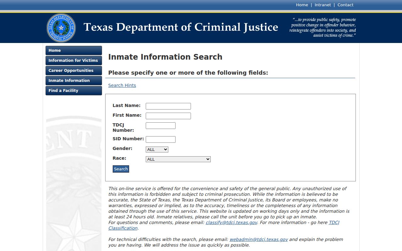 Texas arrest record TDCJ inmate search