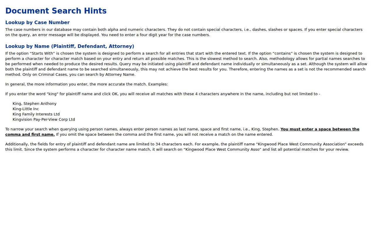 Texas criminal court case document search hints