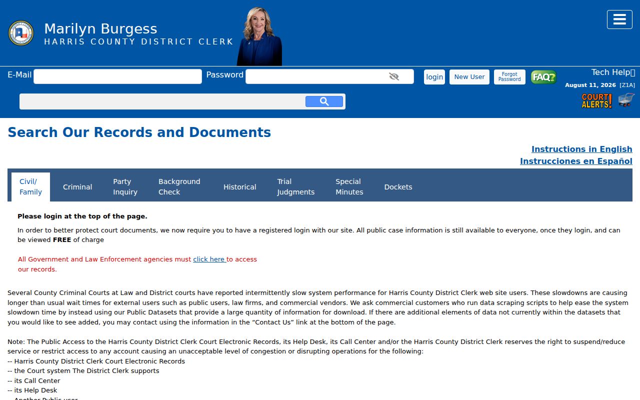 Texas county criminal court case search portal