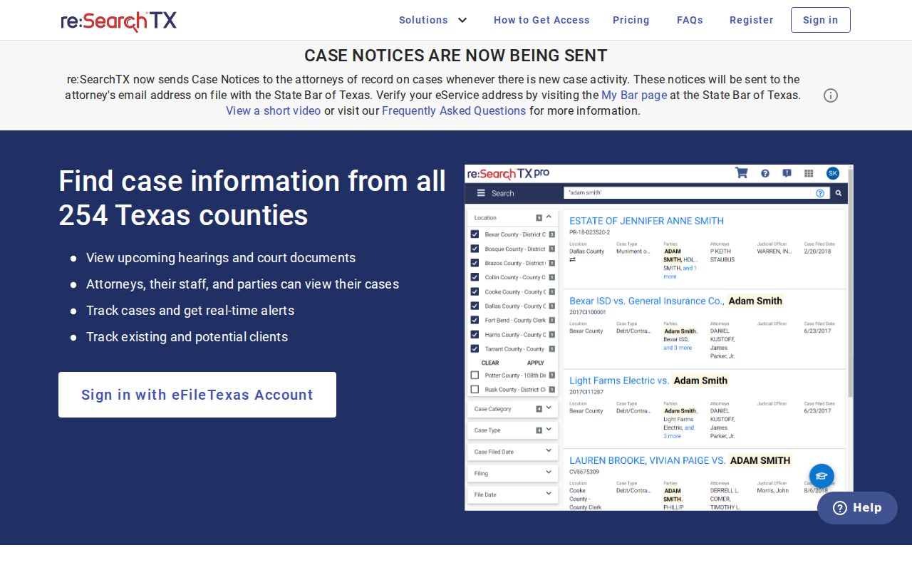 Texas court case lookup reSearchTX portal