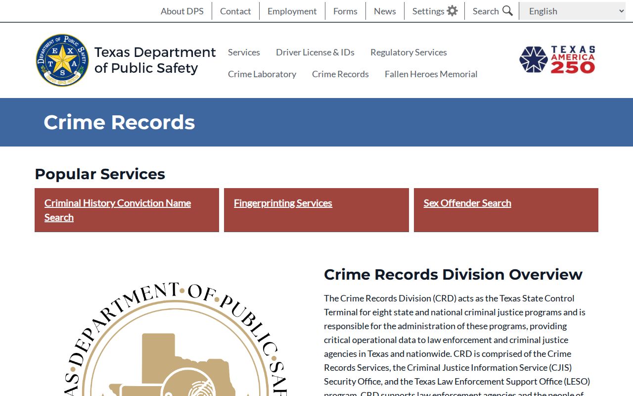 Texas DPS Crime Records Division criminal history programs