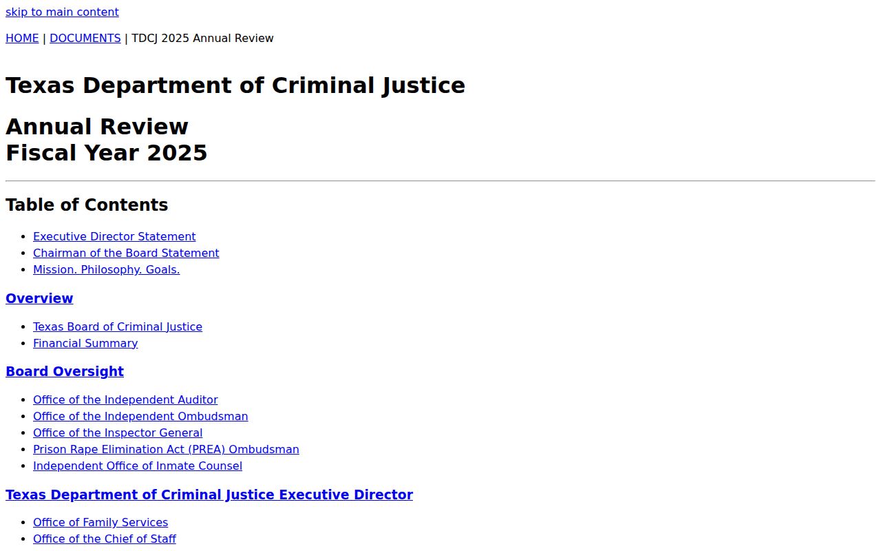 Texas criminal history TDCJ annual custody figures