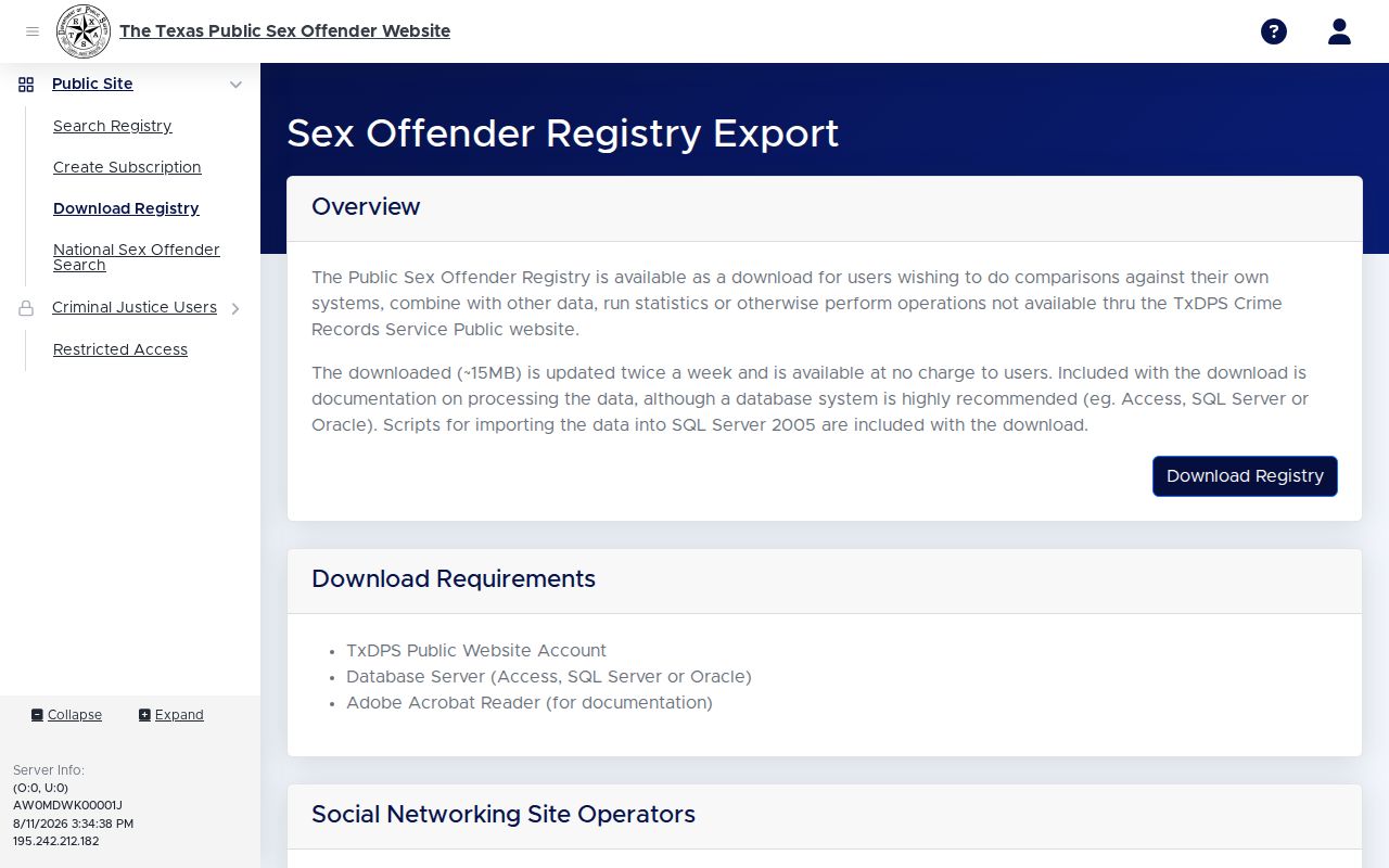 Texas sex offender Texas registry statewide data export