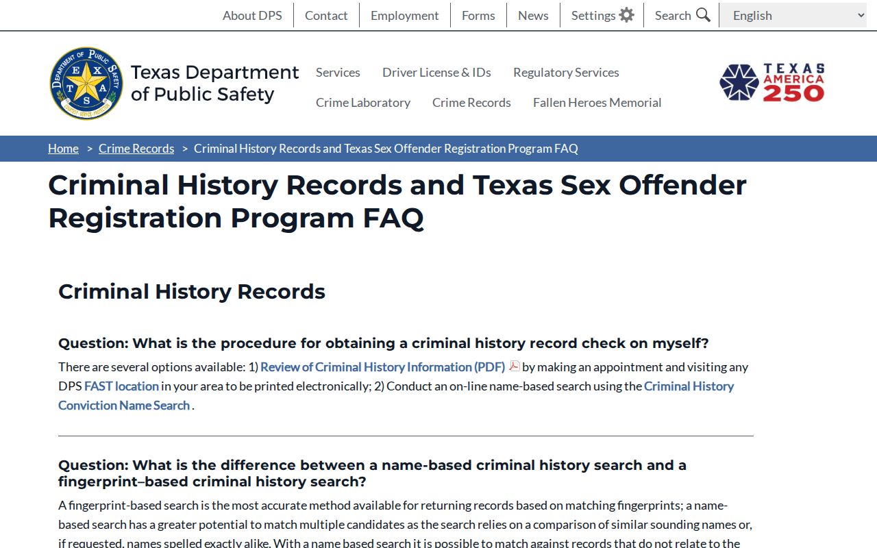 Texas DPS sex offender Texas registry requirements and duration information